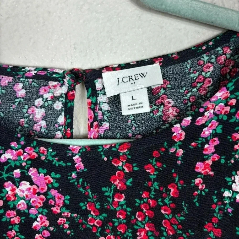 J. Crew floral long sleeve blouse black purple lightweight sz Large